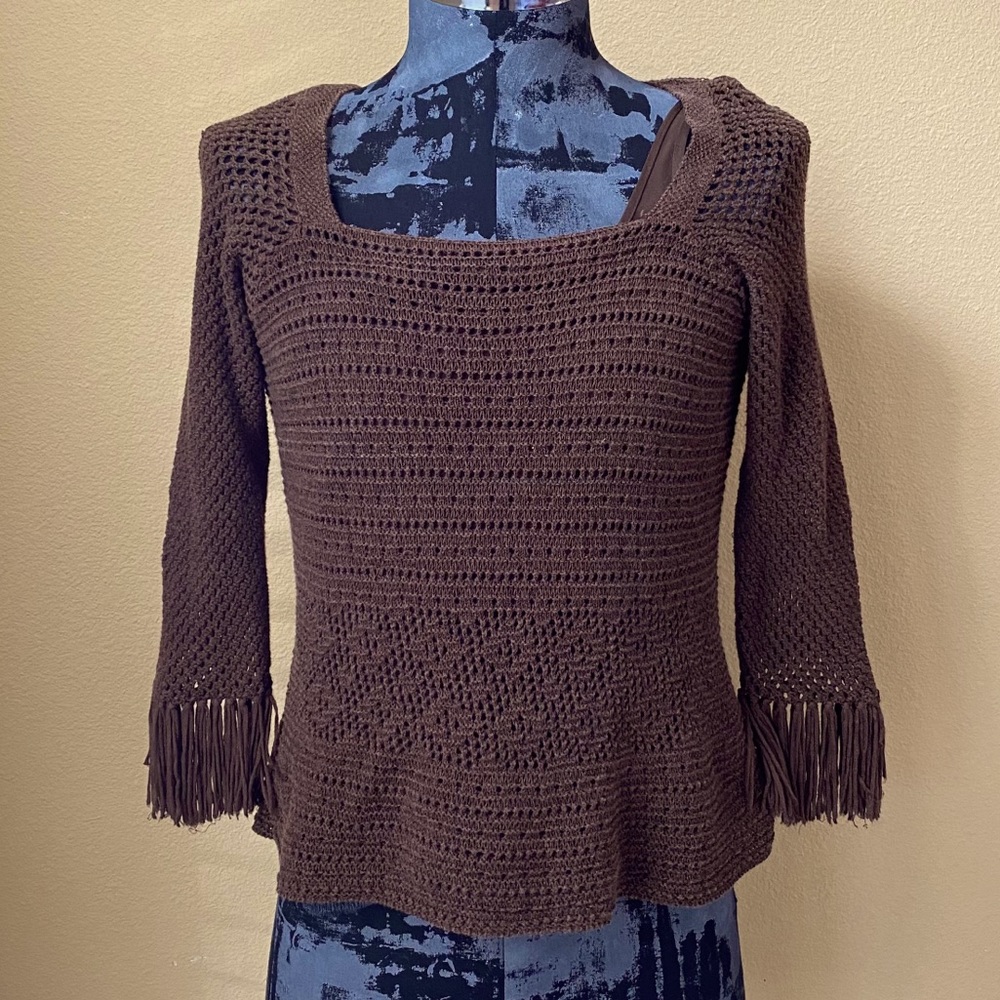 Victor Costa Brown Crochet Knitted Top